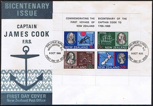 New Zealand 1969 Cook Mini Sheet First Day of Issue Cover