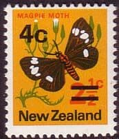 New Zealand 1971 SG 957b 4c Surcharged Butterfly Fine Mint