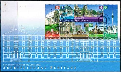 New Zealand 2002 Architectural Heritage Miniature Sheet on First Day of Issue Cover