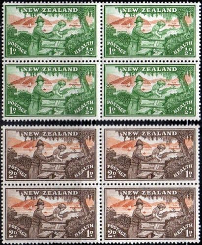 New Zealand Health 1946 Soldier Helping Child Set Fine Mint Block of 4