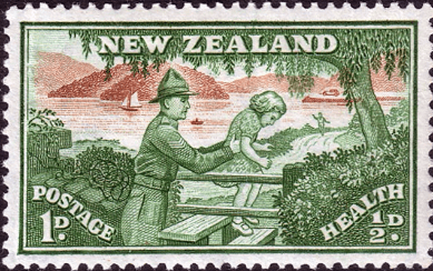 New Zealand Health 1946 Soldier Helping Child SG 678 Fine Mint