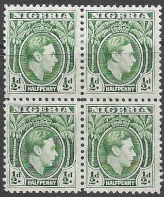 Nigeria 1938 SG 49a George VI Head Fine Mint Block of 4