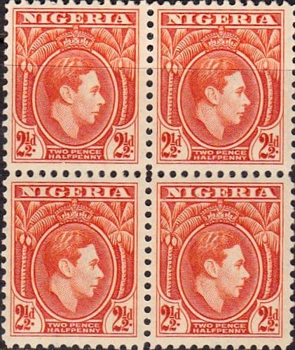 Nigeria 1938 SG 52b George VI Head Fine Mint Block of 4