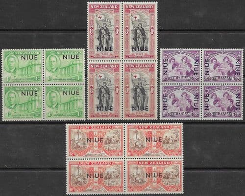 Niue 1946 King George VI Victory Set in Blocks of 4 Fine Mint