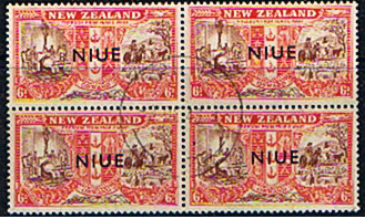 Niue 1946 King George VI Victory SG 100 Block of 4 Fine Used