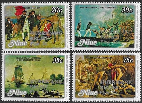 Niue 1979 Captain Cook Surch HURRICANE RELIEF Plus 2c Set Fine Mint