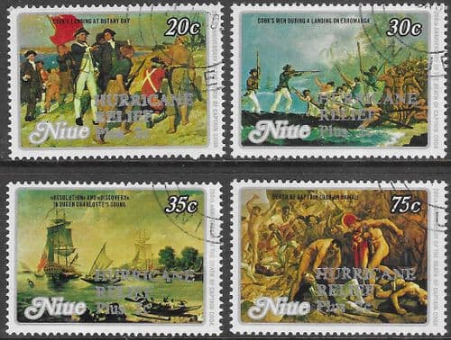 Niue 1979 Captain Cook Surch HURRICANE RELIEF Plus 2c Set Fine Used