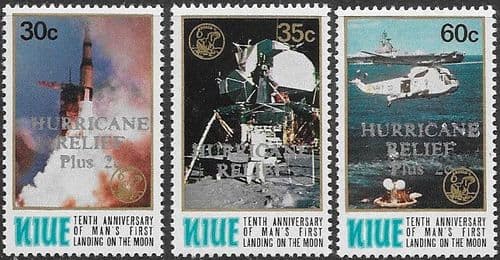 Niue 1980 First Landing on the Moon Hurricane surch HURRICANE RELIEF Plus 2c Set Fine Mint