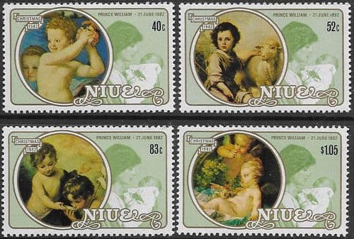 Niue 1982 Christmas. Paintings of Infants by Bronzion, Murillo and Bouche Set Fine Mint