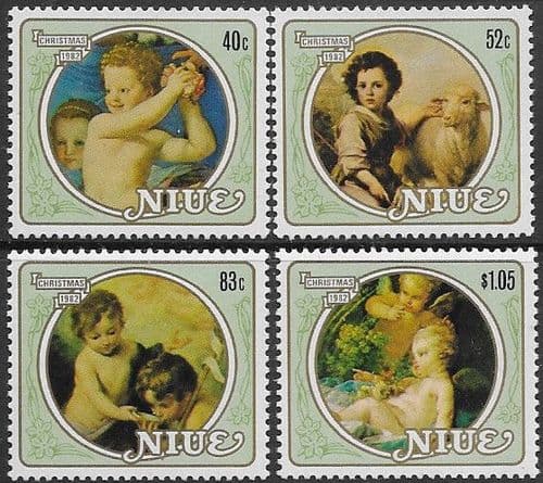 Niue 1982 Christmas. Paintings of Infants by Bronzion, Murillo and Bouche SG MS473a/d Fine Mint