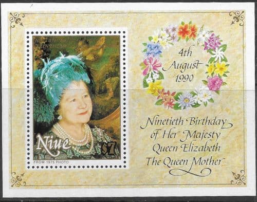 Niue 1990 Queen Mother 90th Birthday Miniature Sheet Fine Mint