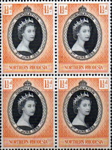 Northern Rhodesia Queen Elizabeth II 1953 Coronation Fine Mint Block of 4