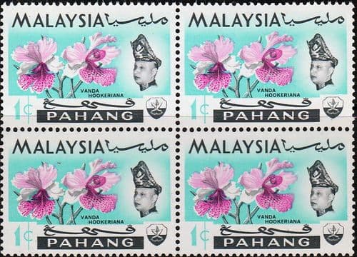 Pahang 1965 SG 87 Flowers Orchids Fine Mint Block of 4