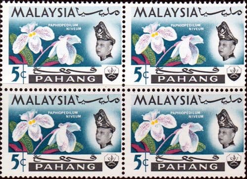 Pahang 1965 SG 89 Flowers Orchids Fine Mint Blocks of 4