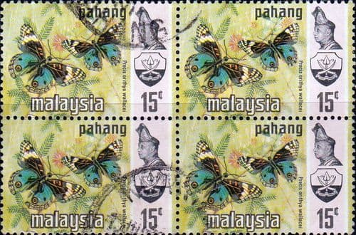 Pahang 1971 Butterflies SG 101 Fine Used Block of 4