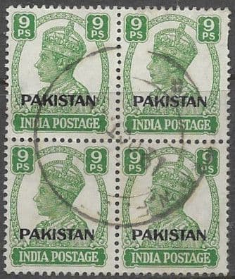 Pakistan 1947 SG 3 India Overprints Fine Used Block of 4