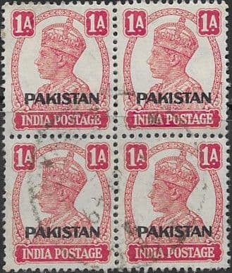 Pakistan 1947 SG 4 India Overprints Fine Used Block of 4
