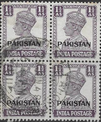 Pakistan 1947 SG 5 India Overprints Fine Used Block of 4