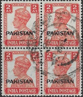 Pakistan 1947 SG 6 India Overprints Fine Used Block of 4