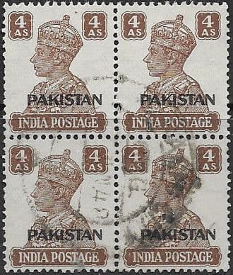 Pakistan 1947 SG 9 India Overprints Fine Used Block of 4