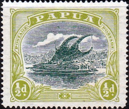 Papua 1916 Lakatoi Native Canoe with Hanuabada Village SG 93 Fine Mint