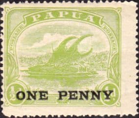 Papua 1917 Lakatoi Native Canoe with Hanuabada Village Surcharged SG 106 Fine Mint