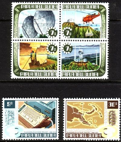 Papua New Guinea 1973 Telecommunications Set with se-tennant Block Fine Mint