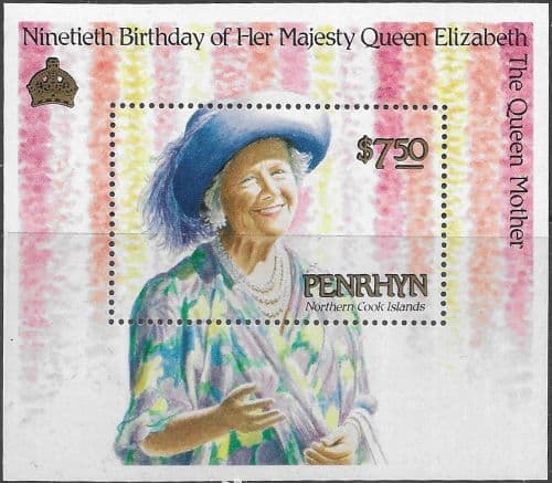 Penrhyn Island 1990 Queen Mother 90th Birthday Miniature Sheet Fine Mint