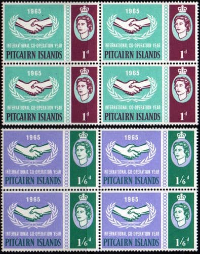 Pitcairn Islands 1965 International Co-operation Year Set Fine Mint Blocks of 4