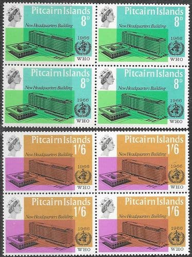 Pitcairn Islands 1966 World Health Organisation Set Blocks of 4 Fine Mint