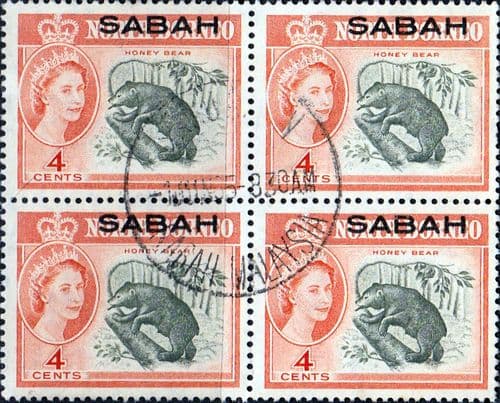 Sabah 1964 SG 409 Animal Honey Bear Fine Used Block of 4