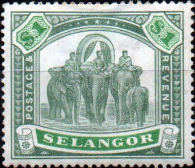 Selangor 1895 SG 61 Elephants $1 Fine Mint