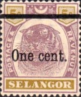 Selangor 1900 Surcharged Tiger SG 66a Fine Mint