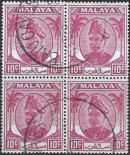Selangor 1949 Sultan Sultan Hisam-ud-Din Alam Shah SG  98 Fine Used Block of 4