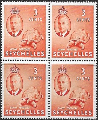 Seychelles 1952 King George VI SG 159 Fine Mint Block of 4