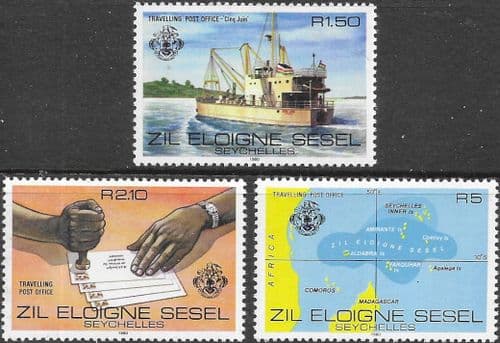 Seychelles Zil Eloigne Sesel 1980 Establishment of Travelling Post Office Set Fine Mint