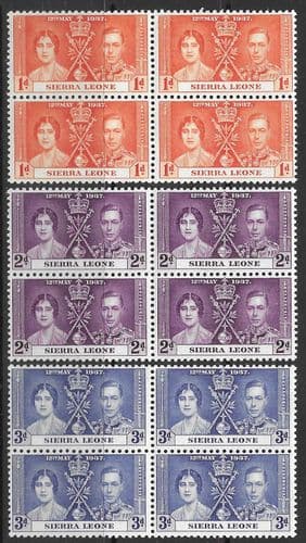 Sierra Leone 1937 King George VI Coronation Block of 4 Set Fine Mint