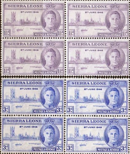 Sierra Leone 1946 King George VI Victory Set in Blocks of 4 Fine Mint
