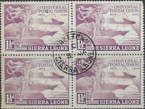 Sierra Leone 1949 Universal Postal Union SG 205 Used Block of 4
