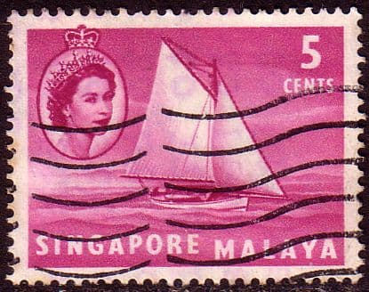 Singapore 1955 Queen Elizabeth SG 41 Boat Fine Used