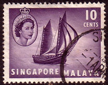 Singapore 1955 Queen Elizabeth SG 44 Boat Fine Used