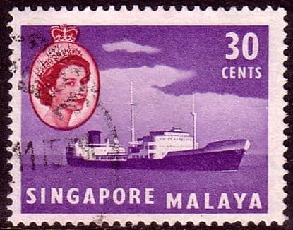 Singapore 1955 Queen Elizabeth SG 48 Boat Fine Used