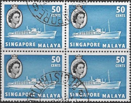 Singapore 1955 Queen Elizabeth SG 49 Boat Fine Used Block of 4