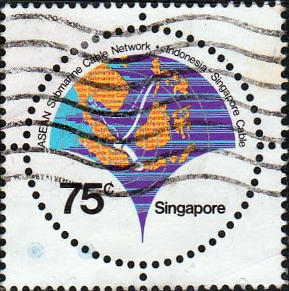 Singapore 1980 Submarine Cable Network SG 388 Fine Used