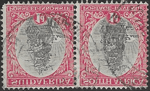 South Africa 1926 Van Riebeecks Ship SG 31cw Horizontal Pair Fine Used