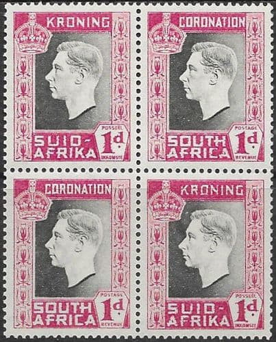 South Africa 1937 George VI Coronation SG 72 w Fine Mint Block of 4