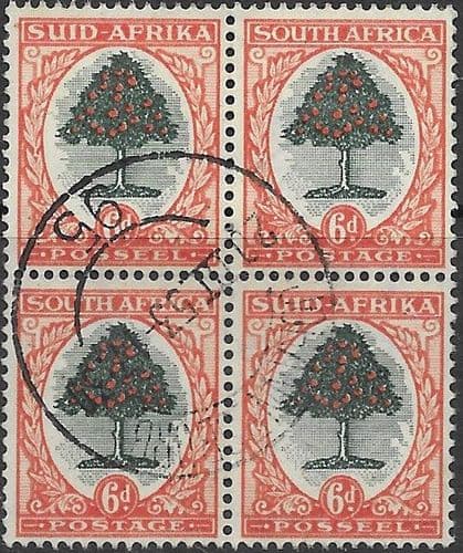 South Africa 1947 Orange Tree SG 119 Block of 4 Fine Used
