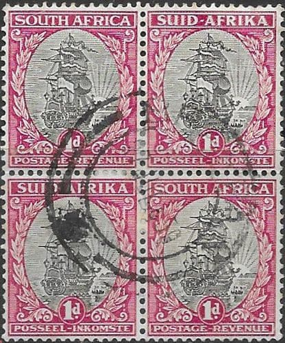 South Africa 1951 Redrawn Ship SG135 Bi Lingual Block of 4 Fine Used