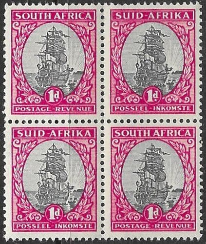 South Africa 1951 Redrawn Ship SG135 Bi Lingual Pair Block of 4 Fine Mint