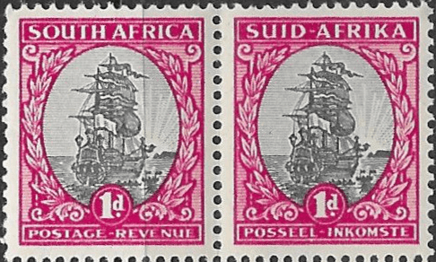 South Africa 1951 Redrawn Ship SG135 Bi Lingual Pair Fine Mint
